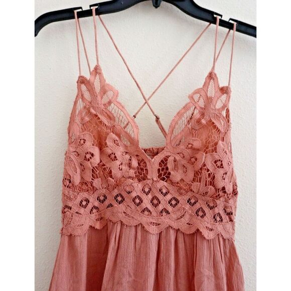 Intimately Free People Women's Sz S Rose Pink Adella Frilled Chemise Slip Dress - Picture 5 of 14